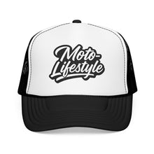 Load image into Gallery viewer, Moto Lifestyle Foam Embroidered Trucker Hat, Black Thread