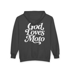 Load image into Gallery viewer, God Loves Moto Unisex Zip Hooded Sweatshirt