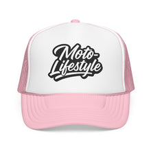 Load image into Gallery viewer, Moto Lifestyle Foam Embroidered Trucker Hat, Black Thread