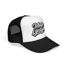 Load image into Gallery viewer, Moto Lifestyle Foam Embroidered Trucker Hat, Black Thread