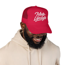 Load image into Gallery viewer, Moto Lifestyle Foam Trucker Embroidered Hat, White Thread