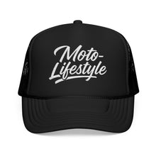 Load image into Gallery viewer, Moto Lifestyle Foam Trucker Embroidered Hat, White Thread