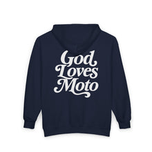Load image into Gallery viewer, God Loves Moto Unisex Zip Hooded Sweatshirt