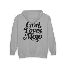 Load image into Gallery viewer, God Loves Moto Unisex Zip Hooded Sweatshirt