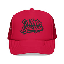 Load image into Gallery viewer, Moto Lifestyle Foam Embroidered Trucker Hat, Black Thread