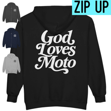 Load image into Gallery viewer, God Loves Moto Unisex Zip Hooded Sweatshirt