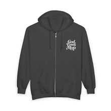 Load image into Gallery viewer, God Loves Moto Unisex Zip Hooded Sweatshirt
