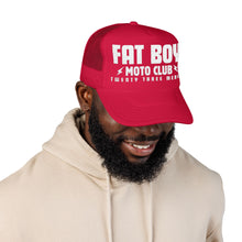 Load image into Gallery viewer, Fat Boy Moto Club Foam Embroidered Trucker Hat white thread
