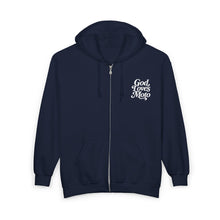 Load image into Gallery viewer, God Loves Moto Unisex Zip Hooded Sweatshirt
