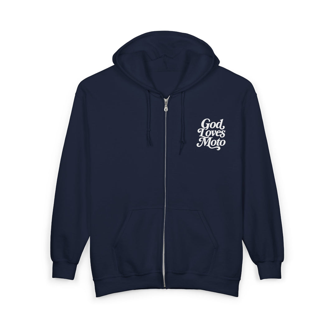 God Loves Moto Unisex Zip Hooded Sweatshirt