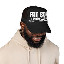 Load image into Gallery viewer, Fat Boy Moto Club Foam Embroidered Trucker Hat white thread
