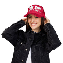 Load image into Gallery viewer, Fat Boy Moto Club Foam Embroidered Trucker Hat white thread

