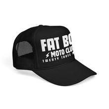Load image into Gallery viewer, Fat Boy Moto Club Foam Embroidered Trucker Hat white thread
