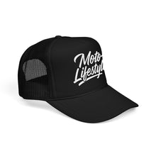 Load image into Gallery viewer, Moto Lifestyle Foam Trucker Embroidered Hat, White Thread

