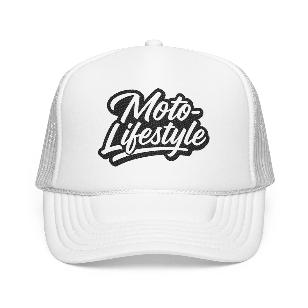 Moto Lifestyle Foam Embroidered Trucker Hat, Black Thread