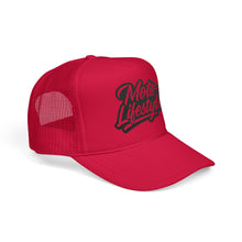Load image into Gallery viewer, Moto Lifestyle Foam Embroidered Trucker Hat, Black Thread
