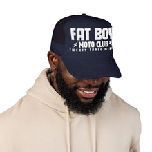 Load image into Gallery viewer, Fat Boy Moto Club Foam Embroidered Trucker Hat white thread
