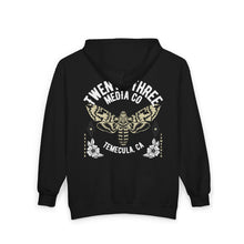 Load image into Gallery viewer, Moto Moth Unisex Zip Hooded Sweatshirt
