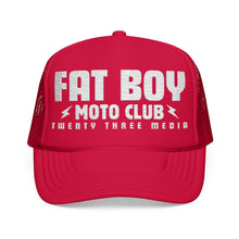 Load image into Gallery viewer, Fat Boy Moto Club Foam Embroidered Trucker Hat white thread
