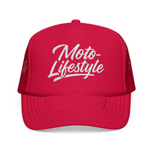 Load image into Gallery viewer, Moto Lifestyle Foam Trucker Embroidered Hat, White Thread
