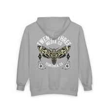 Load image into Gallery viewer, Moto Moth Unisex Zip Hooded Sweatshirt
