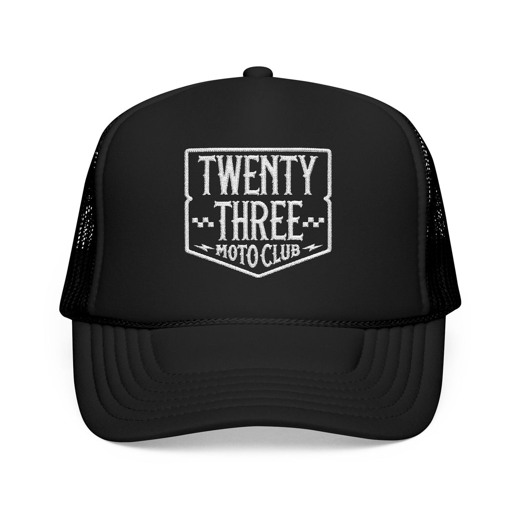 Badge Logo Foam Trucker Embroidered Hat, White Thread