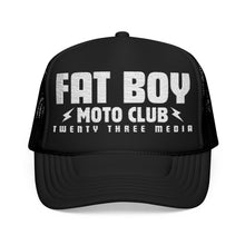Load image into Gallery viewer, Fat Boy Moto Club Foam Embroidered Trucker Hat white thread
