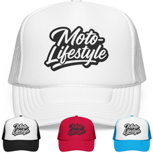 Load image into Gallery viewer, Moto Lifestyle Foam Embroidered Trucker Hat, Black Thread
