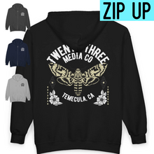 Load image into Gallery viewer, Moto Moth Unisex Zip Hooded Sweatshirt

