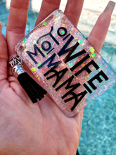 Load image into Gallery viewer, Black and White Moto Mom &amp; Wife Keychain

