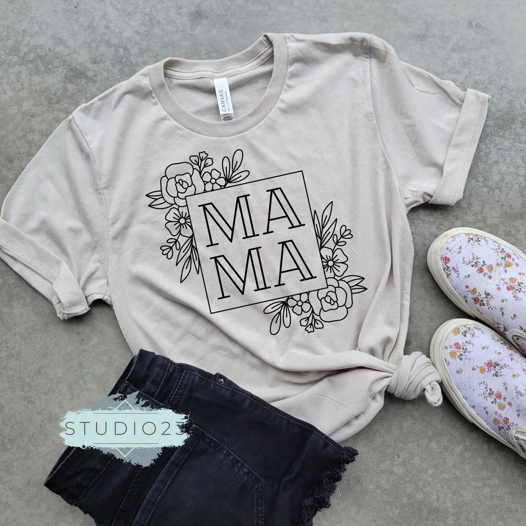 Mama Floral Square Moms Club - Short Sleeve T-Shirt